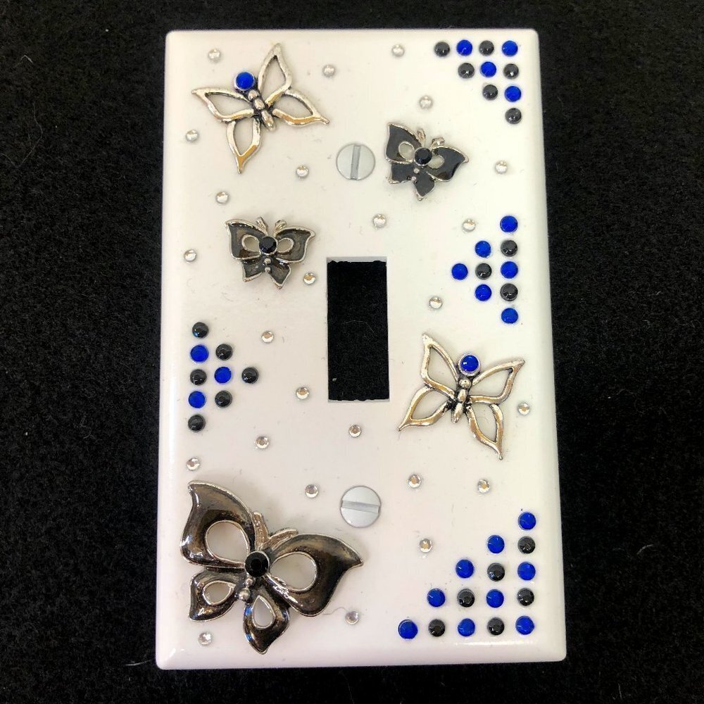 💕2/$25💕 Black & Silver Butterfly Light Switch Plate Cover Handcrafted